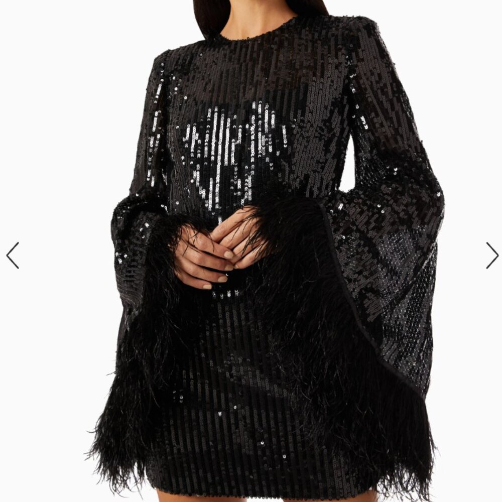 Bronx and Banco Black Sequin Mini with Feather Trim
